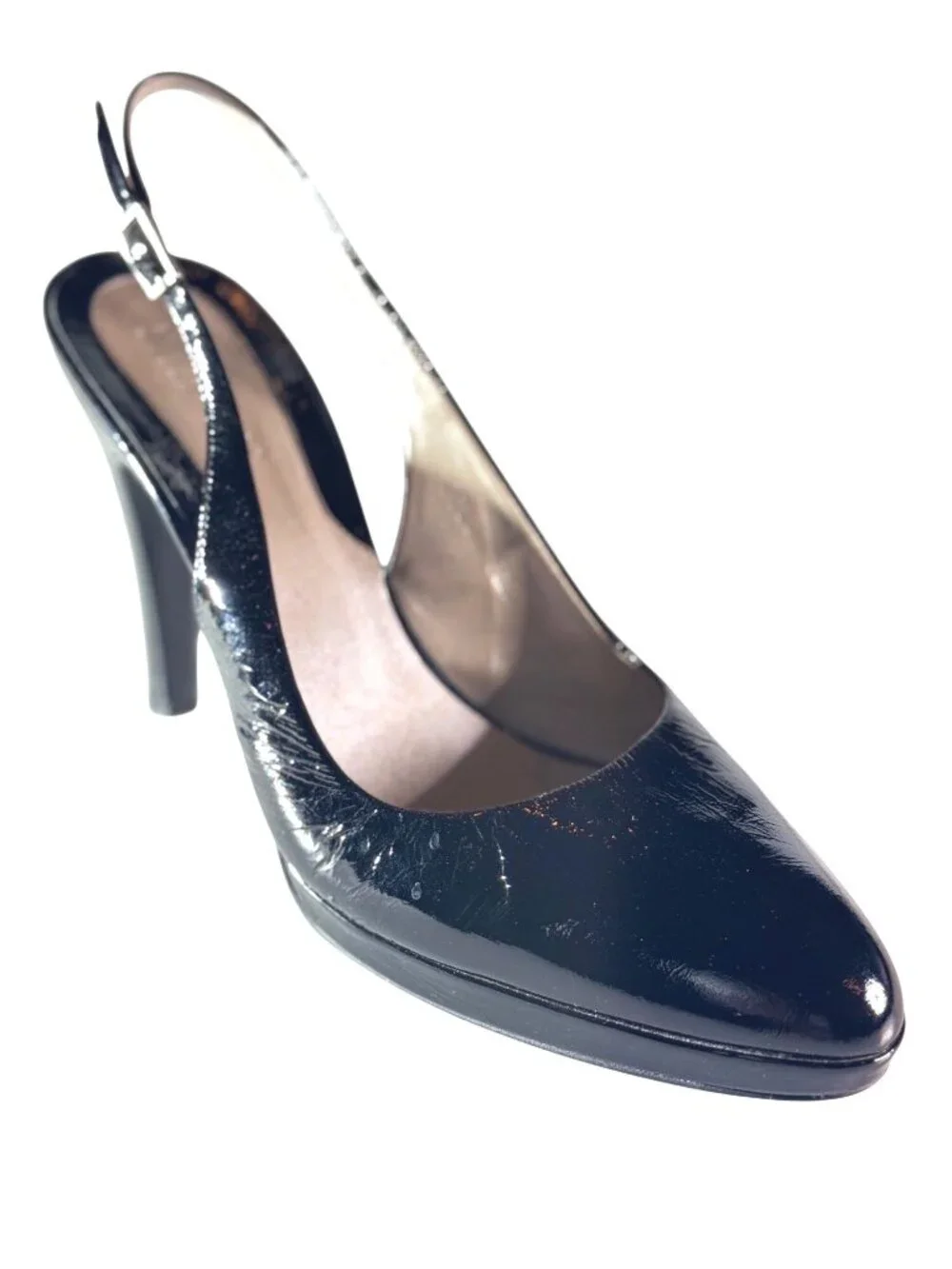 MAX DeCARLO Black Patent Leather Slingback Heels 9.5B Made In Italy